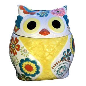 Pier 1 Owl Cookie Jar Ceramic Stoneware Vintage Replacement Floral Hand Painted